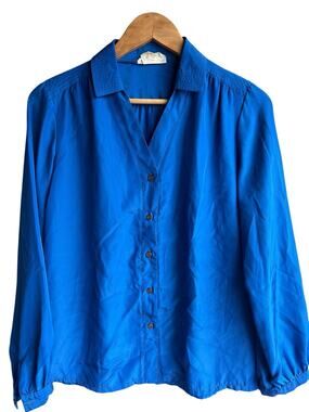 Vintage Puccini Blue Womens Button Down Shirt Career Retro Disco 70’s Sz 12 -XL